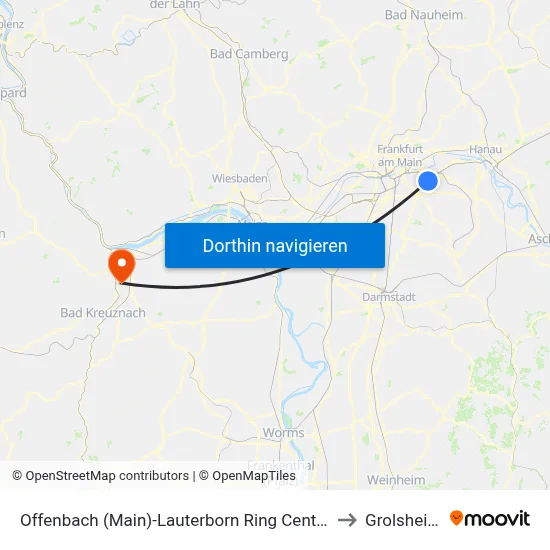 Offenbach (Main)-Lauterborn Ring Center to Grolsheim map