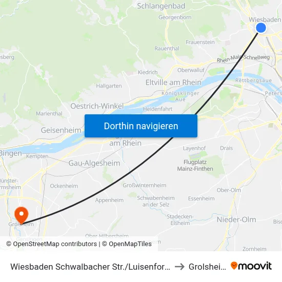 Wiesbaden Schwalbacher Str./Luisenforum to Grolsheim map