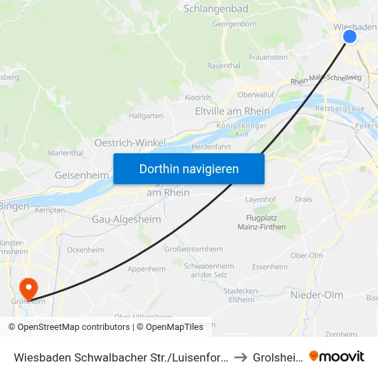 Wiesbaden Schwalbacher Str./Luisenforum to Grolsheim map