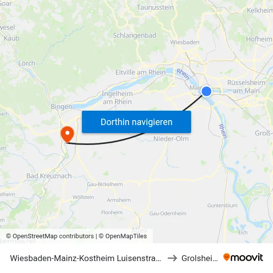 Wiesbaden-Mainz-Kostheim Luisenstraße to Grolsheim map