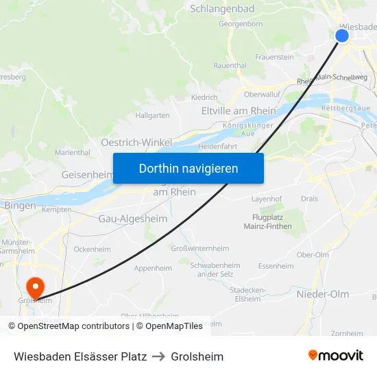 Wiesbaden Elsässer Platz to Grolsheim map