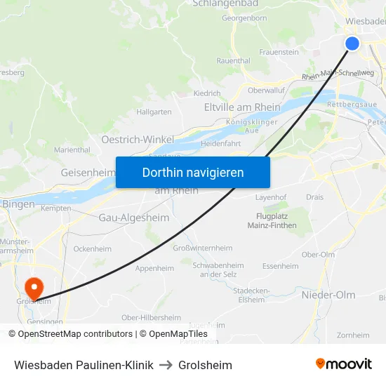 Wiesbaden Paulinen-Klinik to Grolsheim map