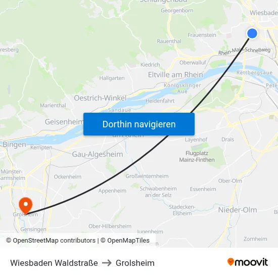 Wiesbaden Waldstraße to Grolsheim map
