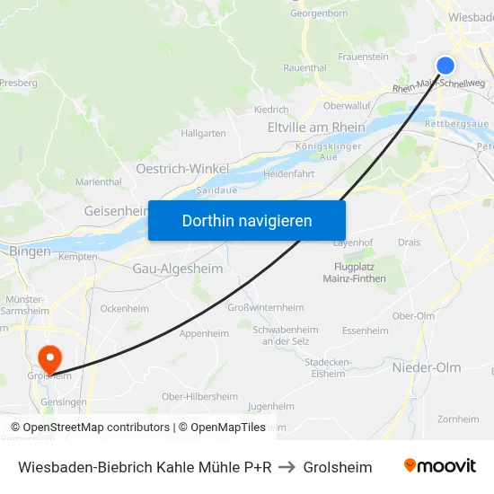 Wiesbaden-Biebrich Kahle Mühle P+R to Grolsheim map