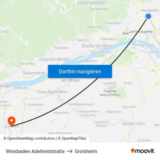 Wiesbaden Adelheidstraße to Grolsheim map