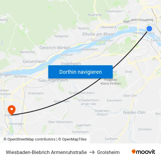 Wiesbaden-Biebrich Armenruhstraße to Grolsheim map