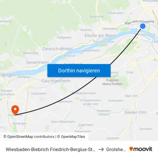 Wiesbaden-Biebrich Friedrich-Bergius-Straße to Grolsheim map