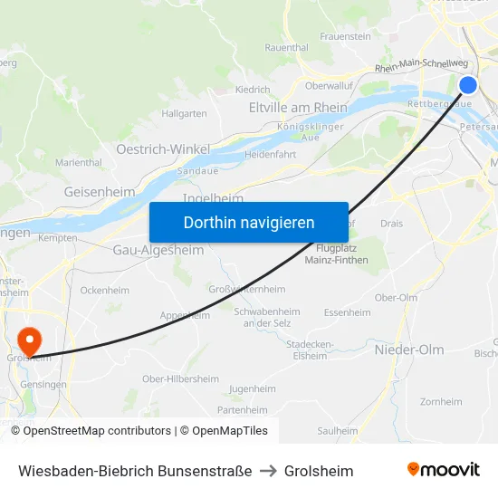 Wiesbaden-Biebrich Bunsenstraße to Grolsheim map