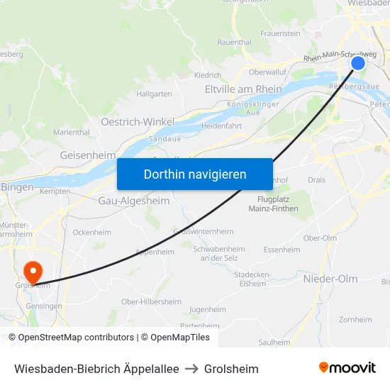 Wiesbaden-Biebrich Äppelallee to Grolsheim map