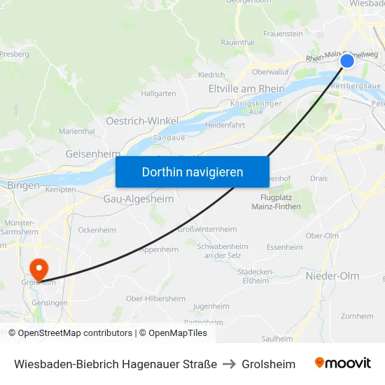 Wiesbaden-Biebrich Hagenauer Straße to Grolsheim map