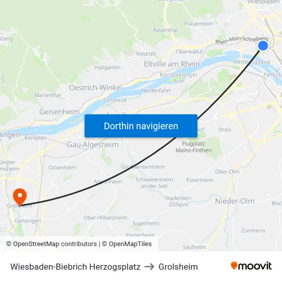 Wiesbaden-Biebrich Herzogsplatz to Grolsheim map