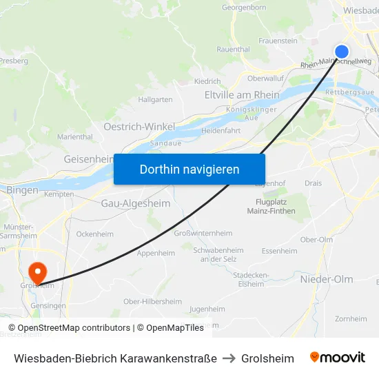 Wiesbaden-Biebrich Karawankenstraße to Grolsheim map