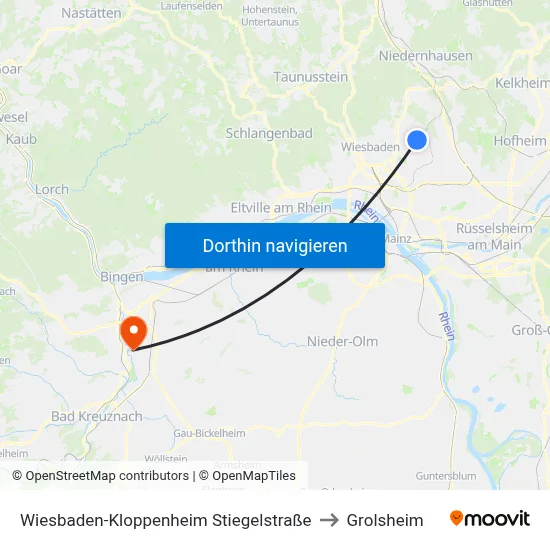 Wiesbaden-Kloppenheim Stiegelstraße to Grolsheim map