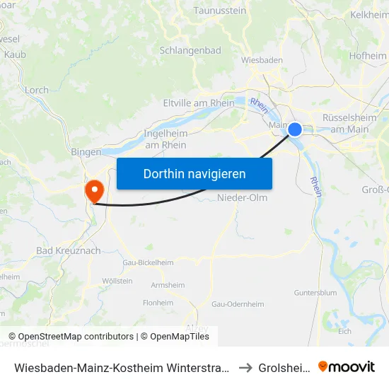 Wiesbaden-Mainz-Kostheim Winterstraße to Grolsheim map
