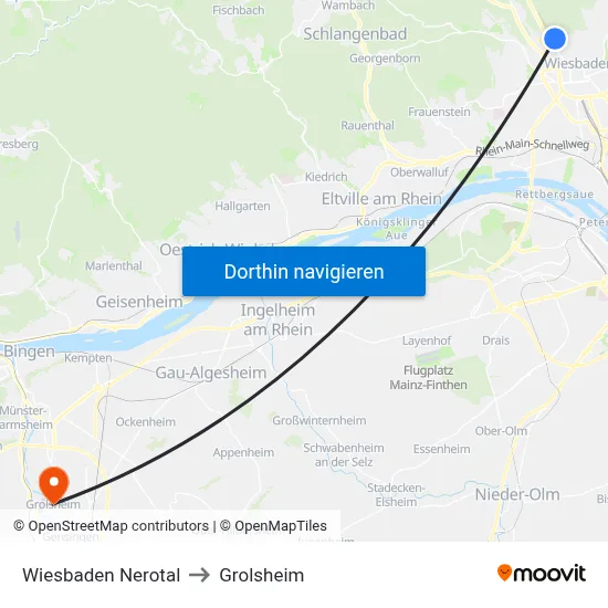 Wiesbaden Nerotal to Grolsheim map