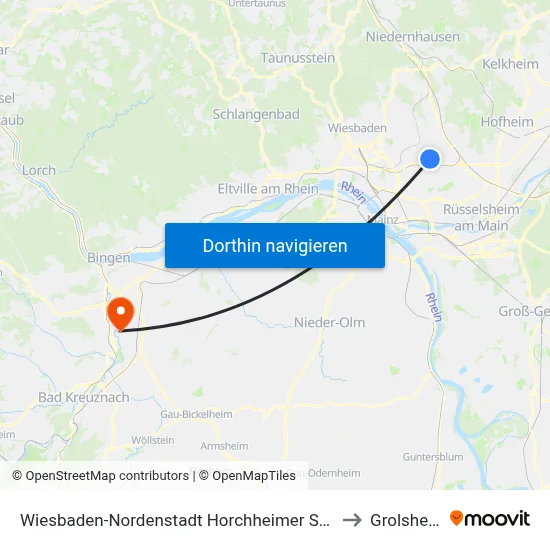 Wiesbaden-Nordenstadt Horchheimer Straße to Grolsheim map