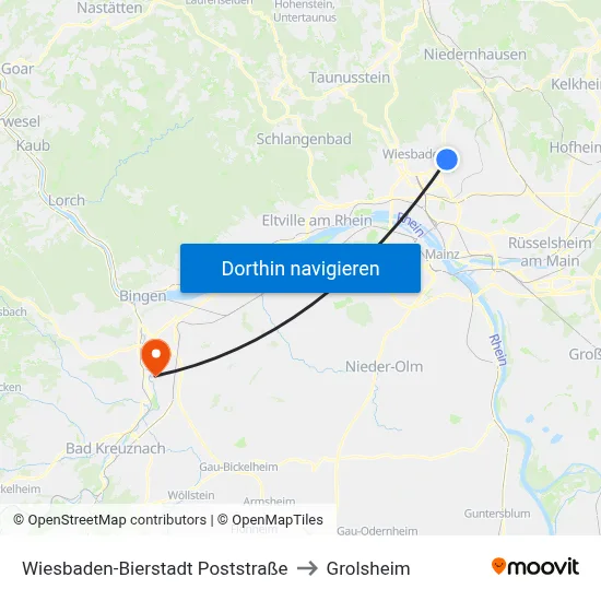 Wiesbaden-Bierstadt Poststraße to Grolsheim map