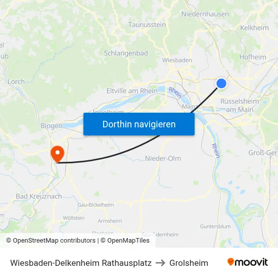 Wiesbaden-Delkenheim Rathausplatz to Grolsheim map