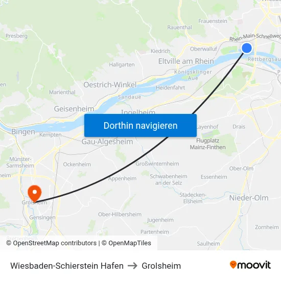 Wiesbaden-Schierstein Hafen to Grolsheim map