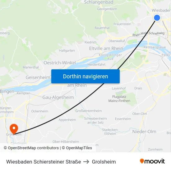 Wiesbaden Schiersteiner Straße to Grolsheim map