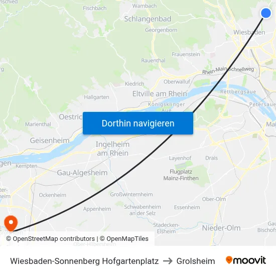 Wiesbaden-Sonnenberg Hofgartenplatz to Grolsheim map