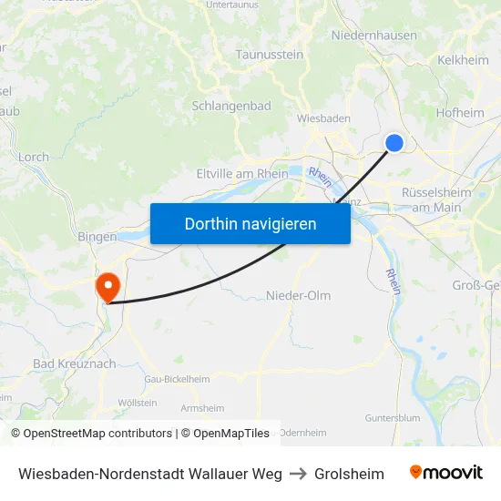 Wiesbaden-Nordenstadt Wallauer Weg to Grolsheim map