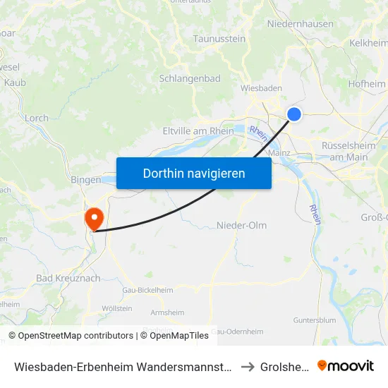 Wiesbaden-Erbenheim Wandersmannstraße to Grolsheim map