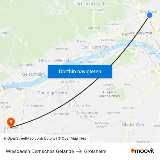 Wiesbaden Dernsches Gelände to Grolsheim map