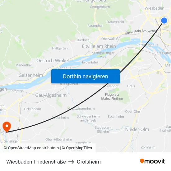 Wiesbaden Friedenstraße to Grolsheim map