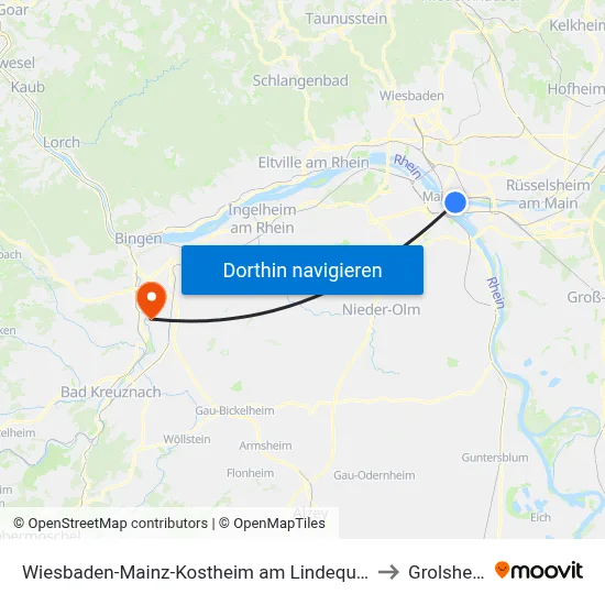 Wiesbaden-Mainz-Kostheim am Lindequartier to Grolsheim map
