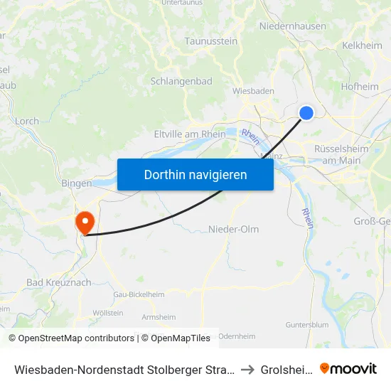Wiesbaden-Nordenstadt Stolberger Straße to Grolsheim map