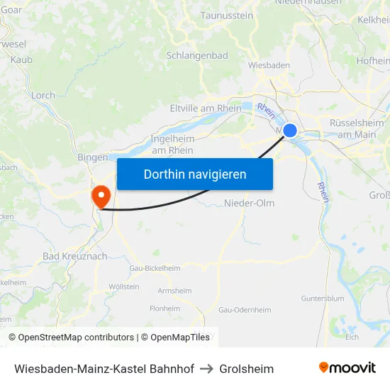 Wiesbaden-Mainz-Kastel Bahnhof to Grolsheim map