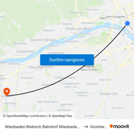 Wiesbaden-Biebrich Bahnhof Wiesbaden Ost to Grolsheim map