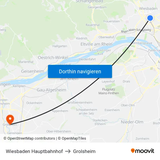Wiesbaden Hauptbahnhof to Grolsheim map