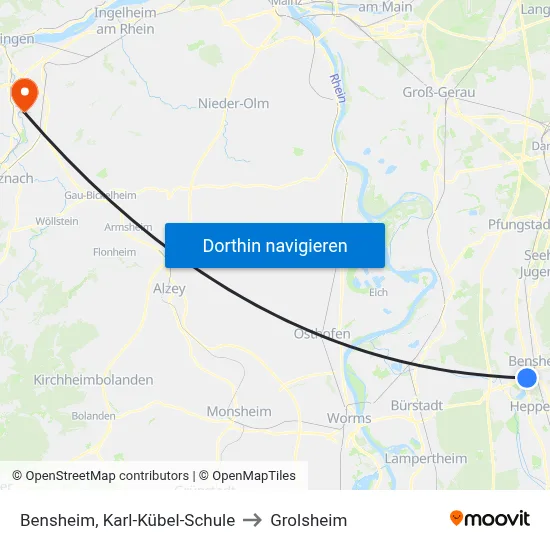 Bensheim, Karl-Kübel-Schule to Grolsheim map