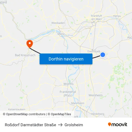 Roßdorf Darmstädter Straße to Grolsheim map