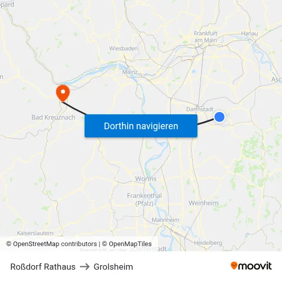 Roßdorf Rathaus to Grolsheim map