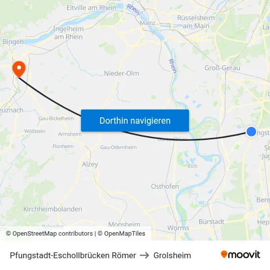 Pfungstadt-Eschollbrücken Römer to Grolsheim map