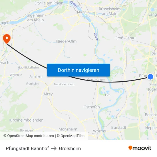 Pfungstadt Bahnhof to Grolsheim map