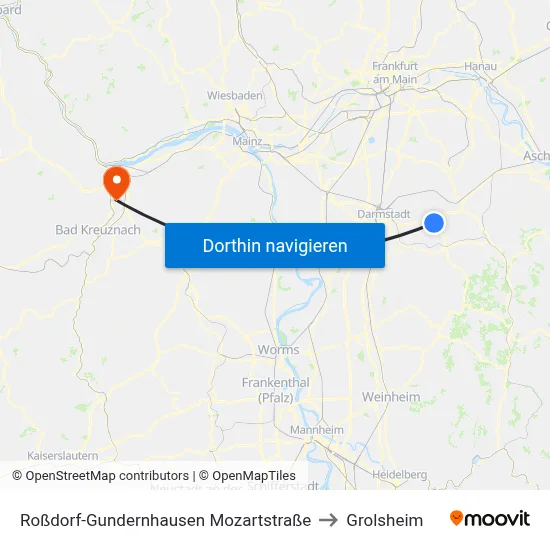 Roßdorf-Gundernhausen Mozartstraße to Grolsheim map