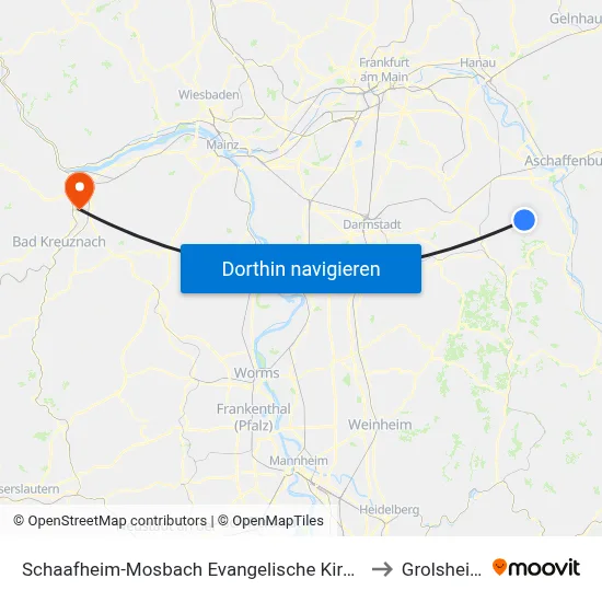 Schaafheim-Mosbach Evangelische Kirche to Grolsheim map