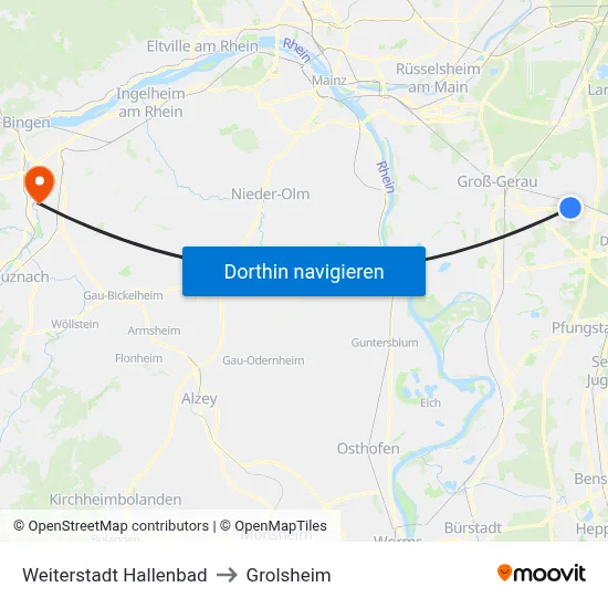 Weiterstadt Hallenbad to Grolsheim map