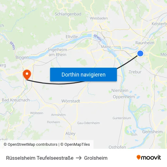 Rüsselsheim Teufelseestraße to Grolsheim map