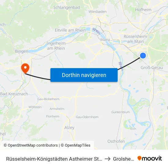 Rüsselsheim-Königstädten Astheimer Straße to Grolsheim map