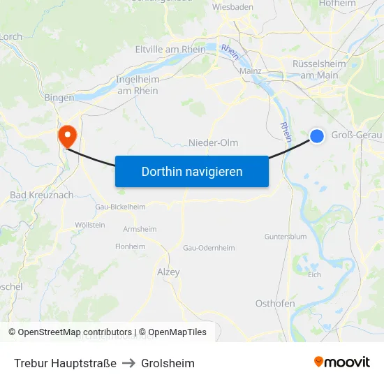 Trebur Hauptstraße to Grolsheim map