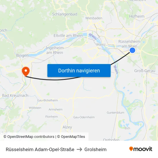 Rüsselsheim Adam-Opel-Straße to Grolsheim map