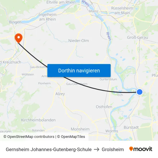 Gernsheim Johannes-Gutenberg-Schule to Grolsheim map