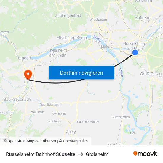 Rüsselsheim Bahnhof Südseite to Grolsheim map