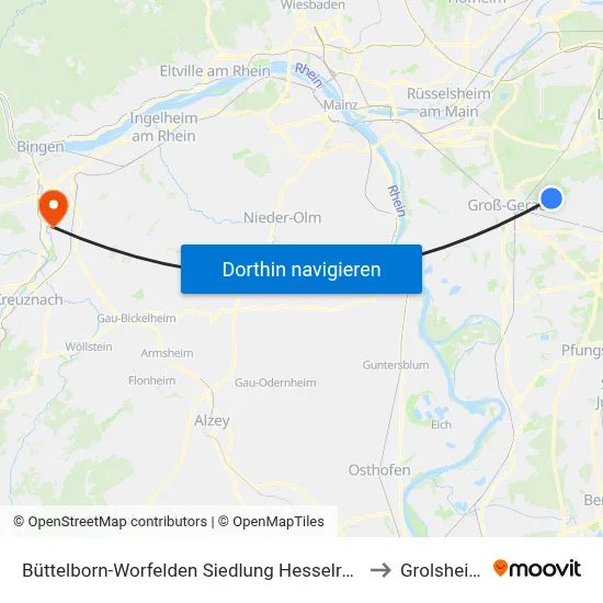 Büttelborn-Worfelden Siedlung Hesselrod to Grolsheim map