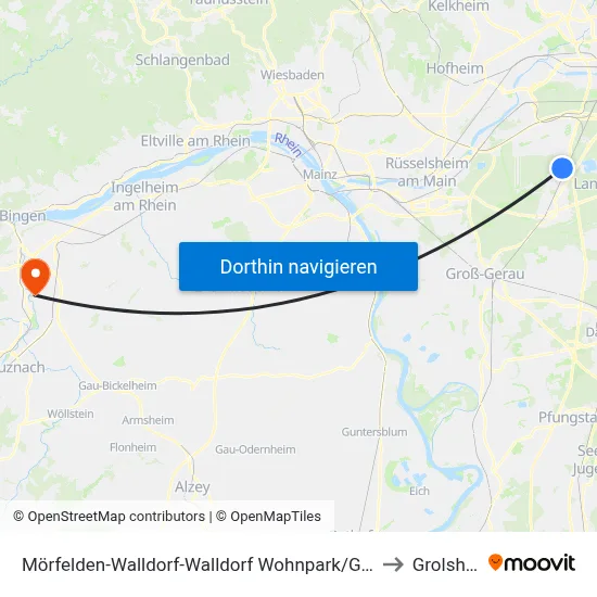 Mörfelden-Walldorf-Walldorf Wohnpark/Gedenkstätte to Grolsheim map